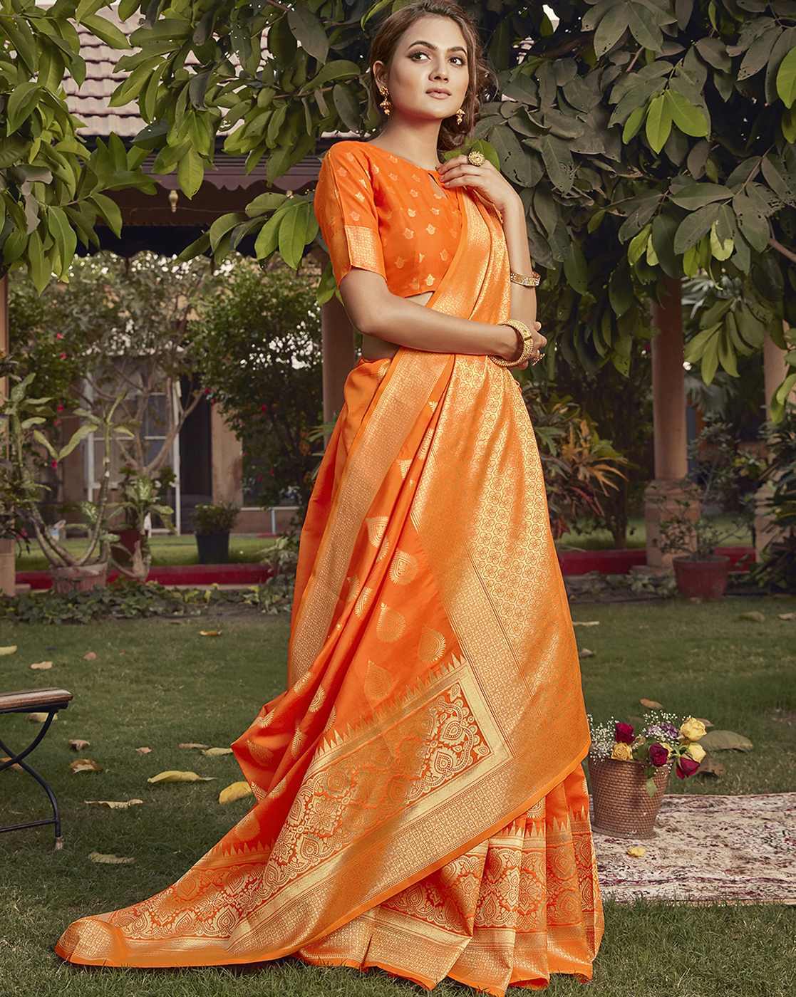 Buy Orange Sarees for Women by Saree mall Online