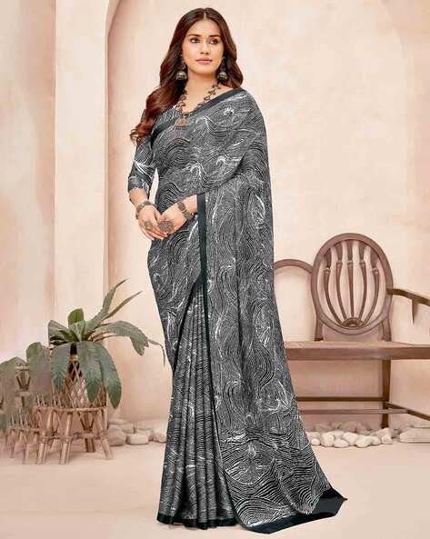 Buy Rangita Women Floral Printed Georgette Saree With Blouse Piece - Black  Online at Best Prices in India - JioMart.