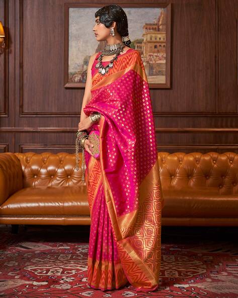 Banarasi Patola Silk Ruby Pink Bridal Saree – Sunasa