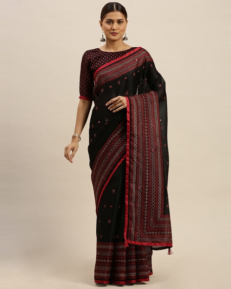 Buy Pink Pure Handloom Block Printed Vidarbha Tussar Jute Saree-UNM72441  Online at Unnatisilks.com|UNM72441