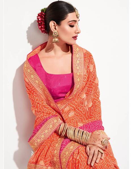Indian Wedding Saree - Silk orange saree paired with a matching blouse  beautified with resham, thread, zari. . . Price: US$ 29.40 . . Product  code: 1648029 . . . #indianweddingsaree #silk #