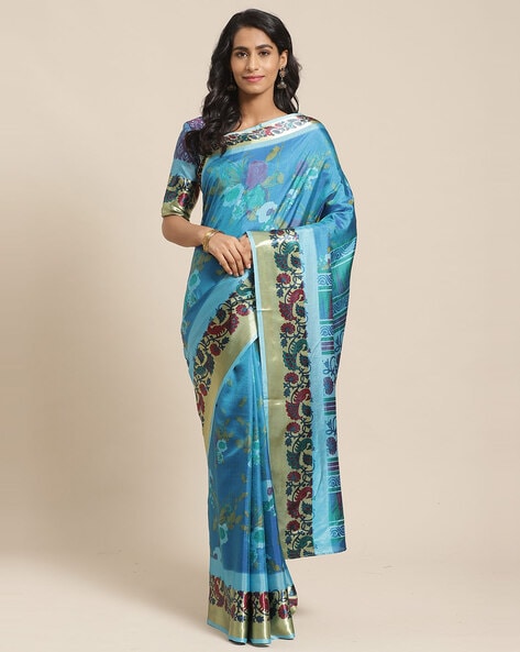 Buy online Sky Blue Printed Saree With Blouse from ethnic wear for Women by  Allan Peter for ₹429 at 67% off | 2024 Limeroad.com