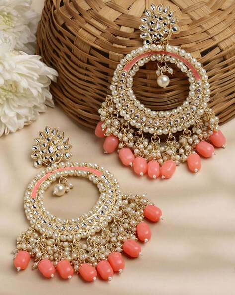 Beautiful Baby Pink & Beads Earrings For Women