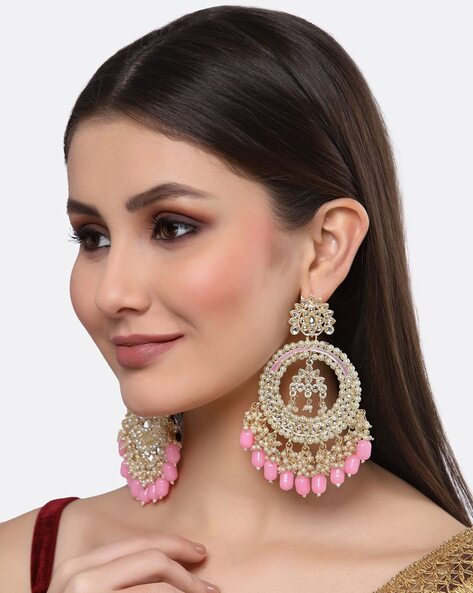 Designer Pink Jhumka Earrings Gold Tone Set, Indian Pearls Party Wear  Wedding Jewellery, Bridal Earrings June Set, Bridesmaid Jewelry Gift - Etsy