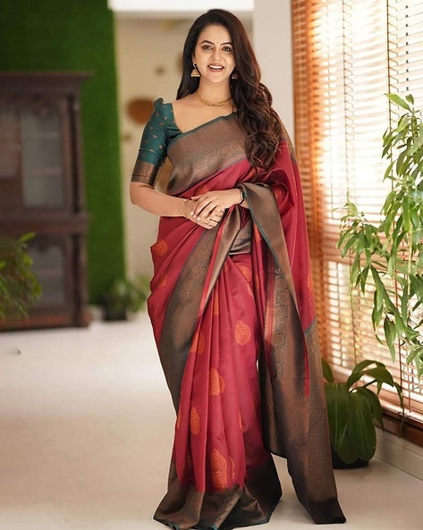 Multi Colored Traditional Silk Saree With Blouse For Women – Sareeworldstore