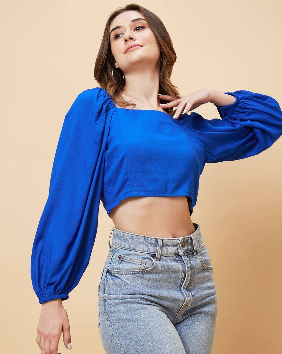 Buy GLOBUS Crop Top with Balloon Sleeves Online | Ajio.com