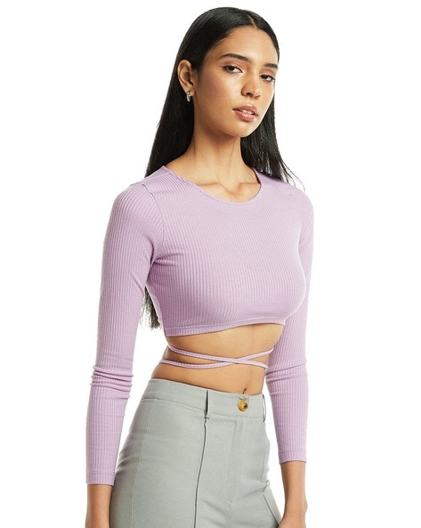 Buy Snug Fit Active Crop Top with Twisted Knot in Lavender Online