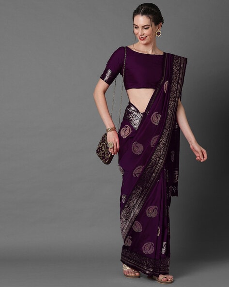 Brinjal Banarasi Handloom Katan Silk Saree – Elegantt Drapes
