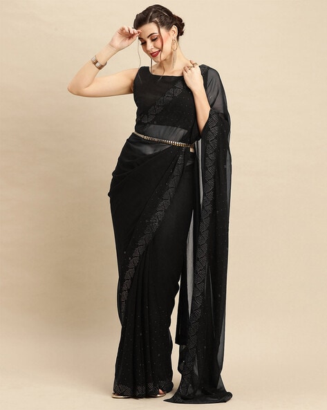 Buy Two Sisters By Gyans Black Viscose Predraped Ruffle Saree With Blouse  Online  Aza Fashions