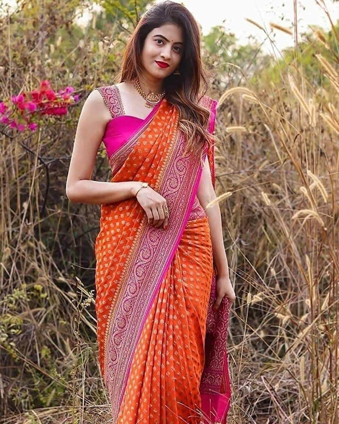 Pink & orange dyed exclusive hand batik cotton saree – Sujatra