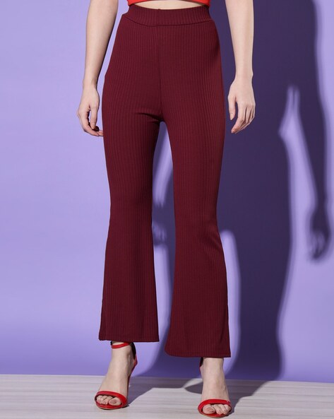 Ribbed Woven Trousers with Ring Detail in Stone Straight-Leg Cut | viaviabuz