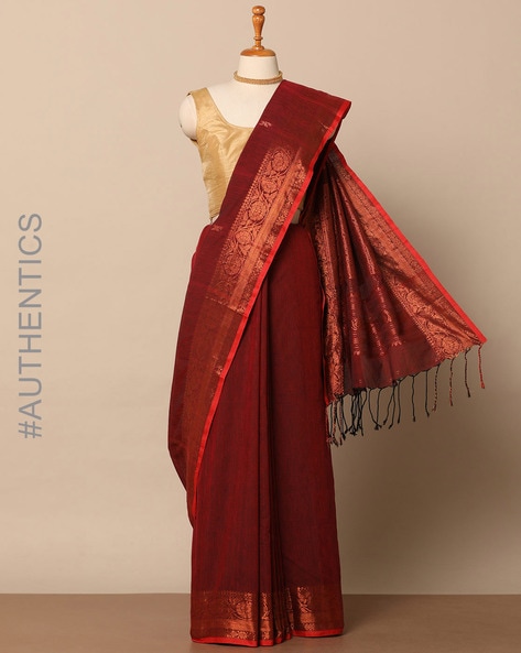 Buy Maroon Handloom Ahinsa Silk Saree Online – Gaatakatha