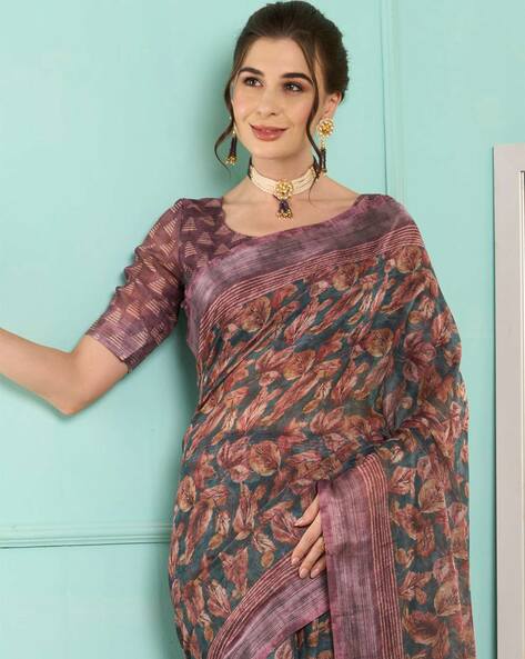 Pure Lenin By Lenin Sarees | Cotton saree blouse designs, Saree blouse  designs, Designer saree blouse patterns