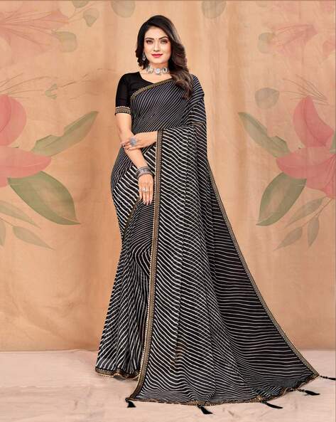 Black Botanical Print Chiffon Saree – Cherrypick