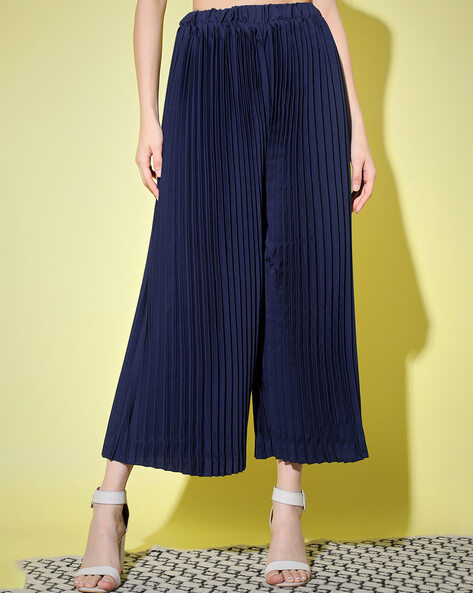 Together Navy Pleated Palazzo Trousers