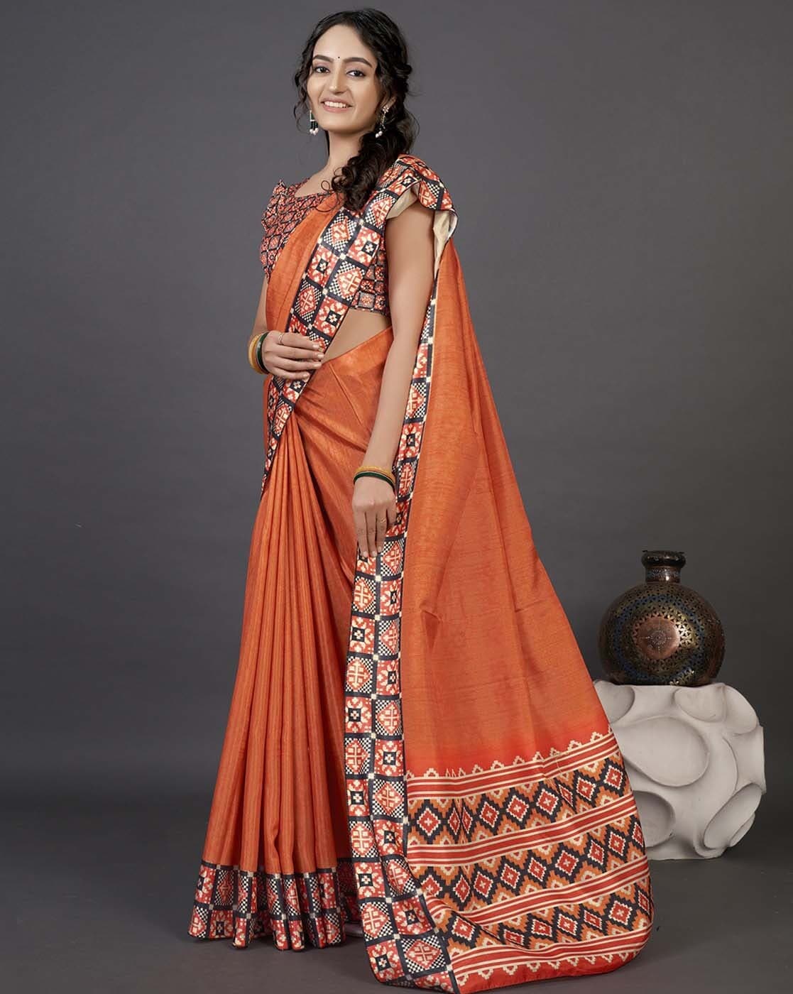 Buy Orange Sarees for Women by Saree mall Online