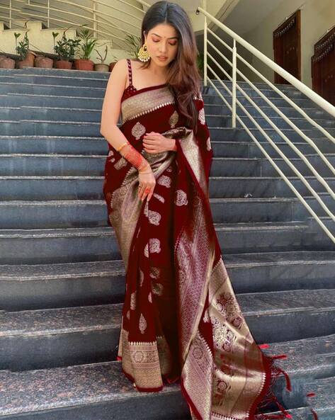 Maroon Pure Banarasi Silk Saree With Blouse 2006SR01