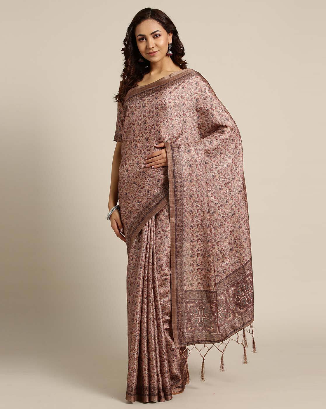 Buy Peachy Pink Pashmina Saree Online – Ranreet