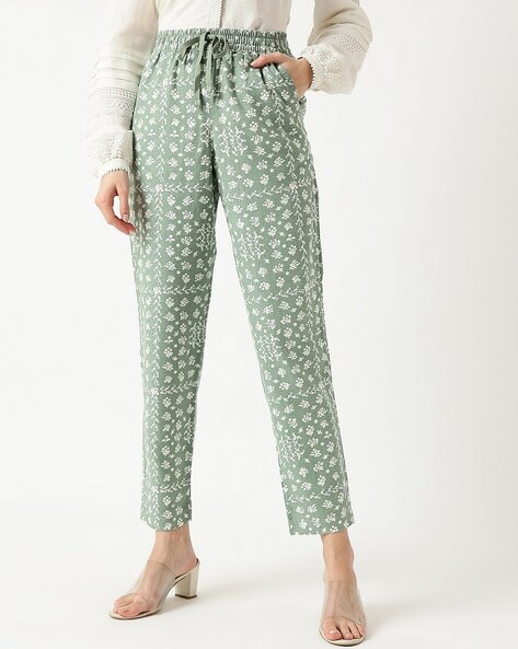 Straight Heavyweight Satin Floral Trousers | boohoo