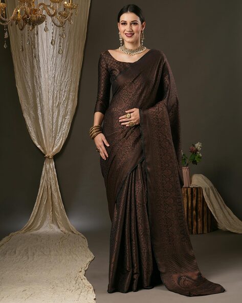 Solid Color Chinon Crush Georgette Saree in Dark Blue : SEW13790