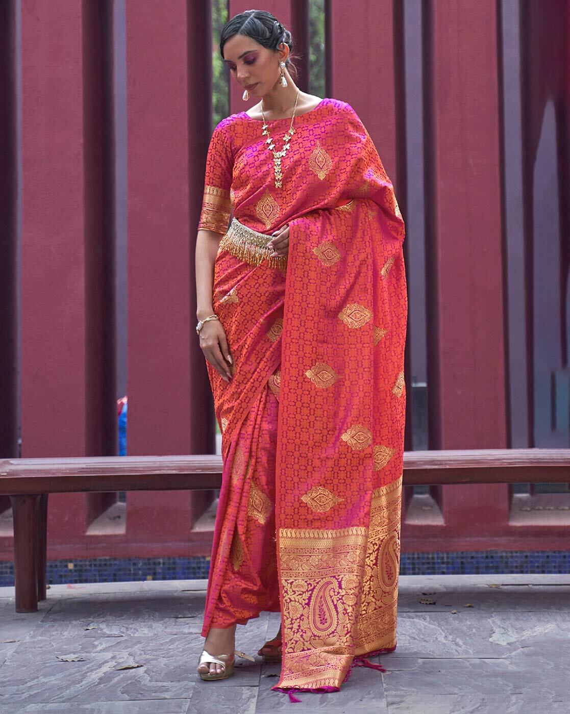 Blue-Green Colored Handloom Pure Uppada Silk Saree from Karnataka with  Brocaded Peacock-Elephant Motif | Exotic India Art