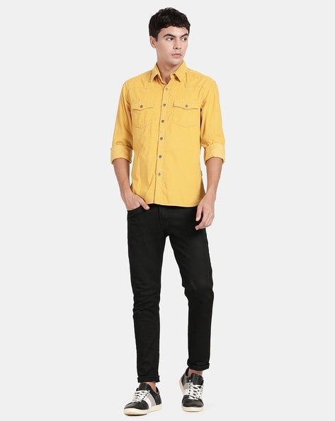 Mustard yellow cheap shirt with jeans