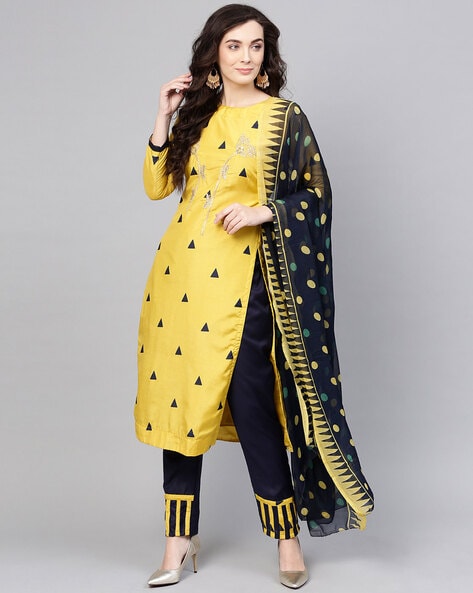 Buy Yellow Navy Dress Material for Women by Saree mall Online