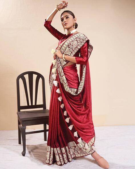 Maroon Cotton Sambalpuri Saree with matching Sambalpuri Blouse - Crafts  Collection