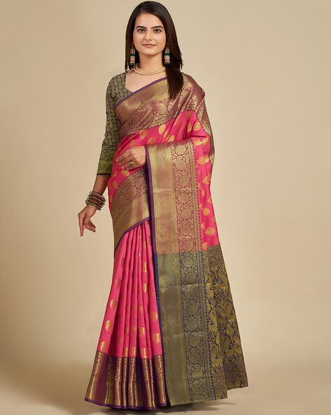 Buy Peach Sarees for Women by WUXI Online
