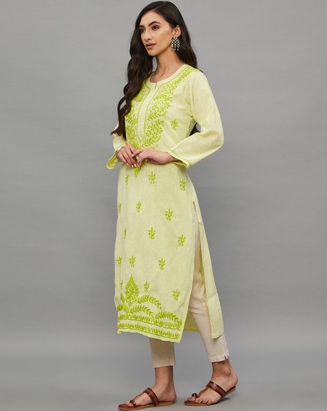 Buy Ethnava Women's Hand Embroidered Chikankari Front Kurti Neck