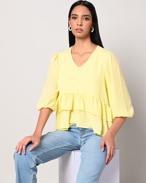 Gipsy Woman V-Neck Top with Ruffles