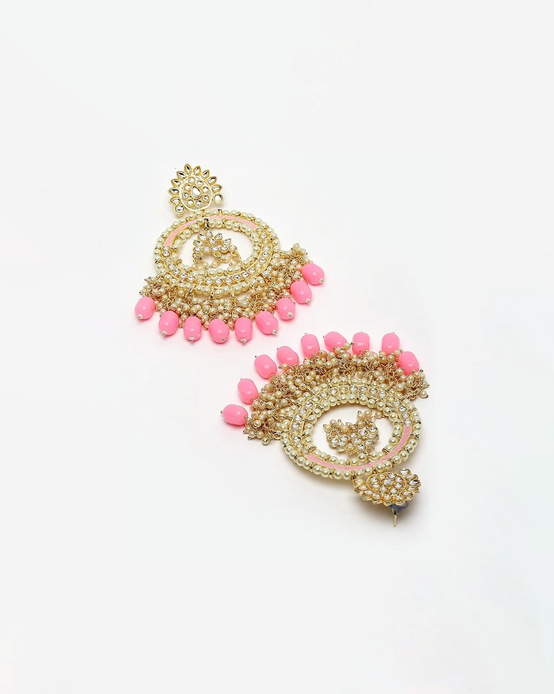 Pink Flower Lac Earrings With Golden Chain - Wearmerave