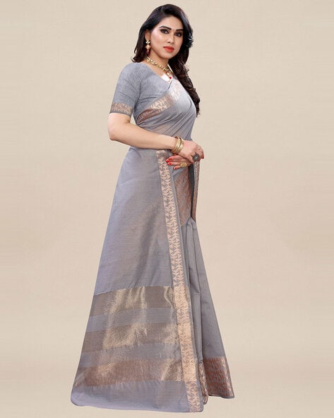 Linen Woven Saree In Grey Colour - SR5412345