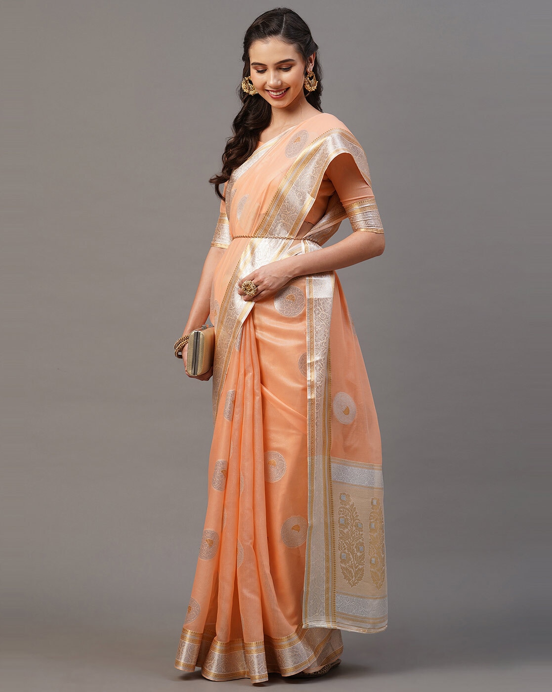 Buy Peach Sarees for Women by MRINALIKA FASHION Online