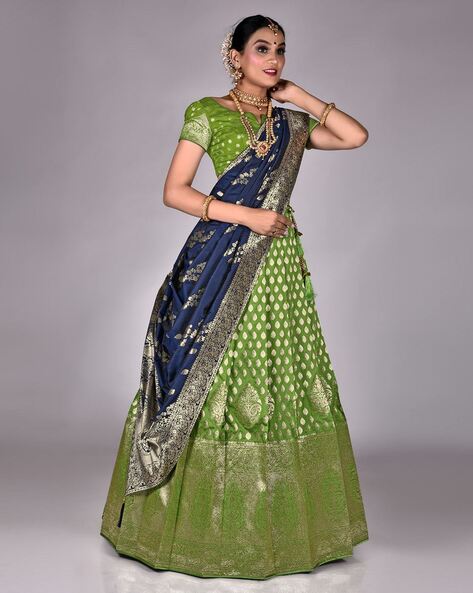 Jade Lime Green Lehenga With Heavy Embroidery – Zari Banaras