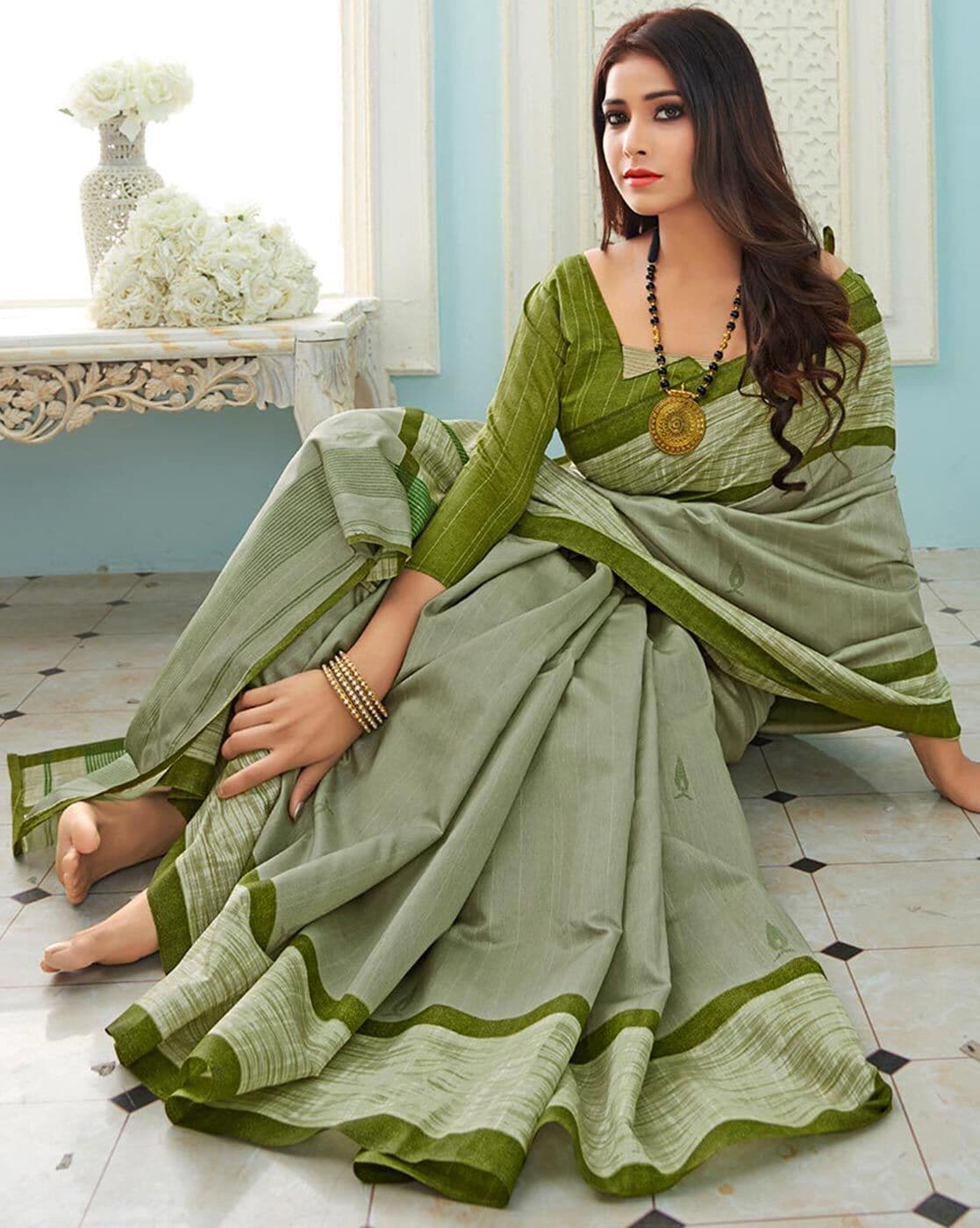 Pretty Lady Traditional Green Saree - Saree Blouse Patterns