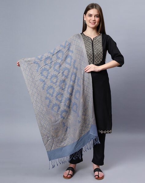 Women Paisley Woven Stole with Tassles Price in India