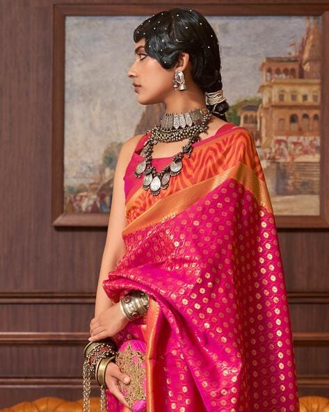 Pink Bridal Embroidered Silk Saree With Blouse 4071SR03