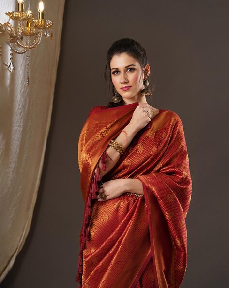 Red Goota Work Saree | Full sleeve blouse, Work sarees, Saree