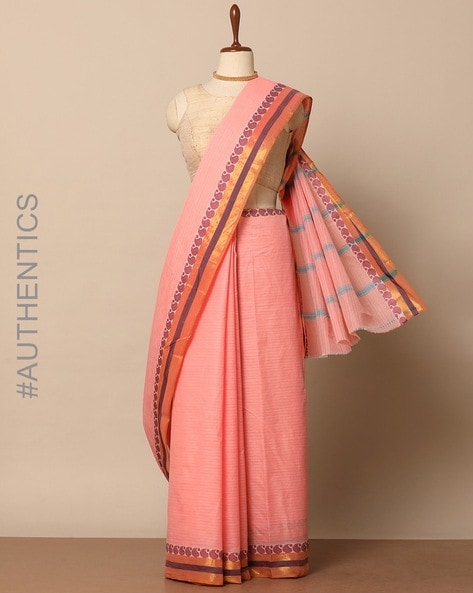 Buy Orange-Blue Pure South India Handloom Cotton Saree Online at  Unnatisilks.com|UNM64624