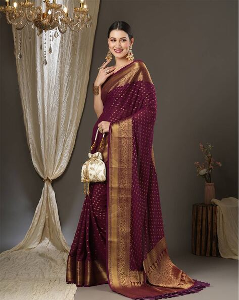 Buy Maroon Art Silk Banarasi Saree Wedding Wear Online at Best Price |  Cbazaar