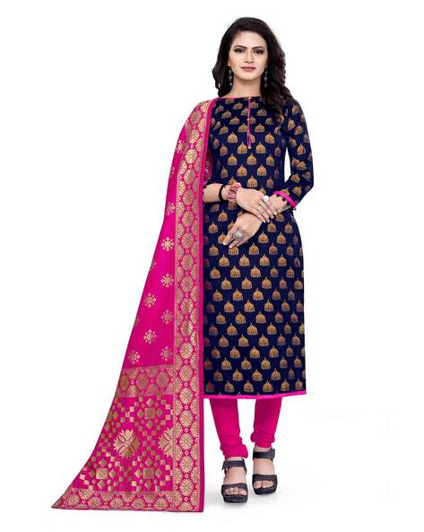 GYOE2693 Handloom Chanderi Dress Material with Resham Weave Paisley Pattern  & Banarasi Dupatta – Chhabra 555