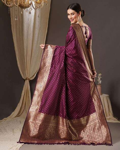 Buy Akhilam Womens Georgette Purple Woven Design Saree with Unstitched  Blouse online