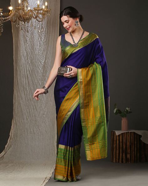 Navy Blue Woven Designer Saree buy online -