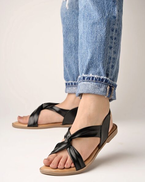 Women's Black Strappy Sandals - Leather Sandals | Pagonis Greek Sandals