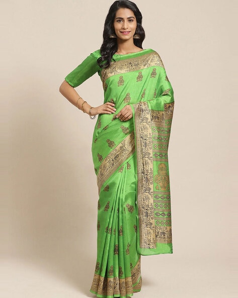 Beautiful Green Banarasi Silk Saree With Fairytale Blouse Piece –  LajreeDesigner