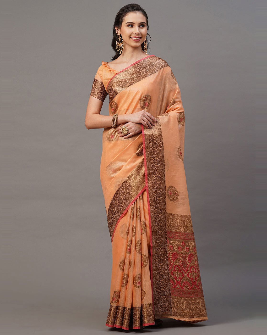 Buy Peach Sarees for Women by MRINALIKA FASHION Online