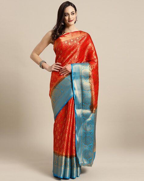 Blue & Red Patola Silk Saree | Leemboodi