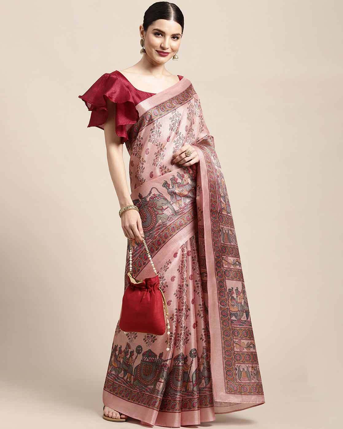 Buy Indie Picks Women Maroon Kasuti Embroidered South Silk Saree | AJIO |  Long blouse designs, Pink blouse designs, Saree wearing styles