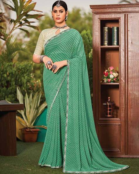 Designer Green Cotton Silk Saree With Matching Blouse – Cygnus Fashion